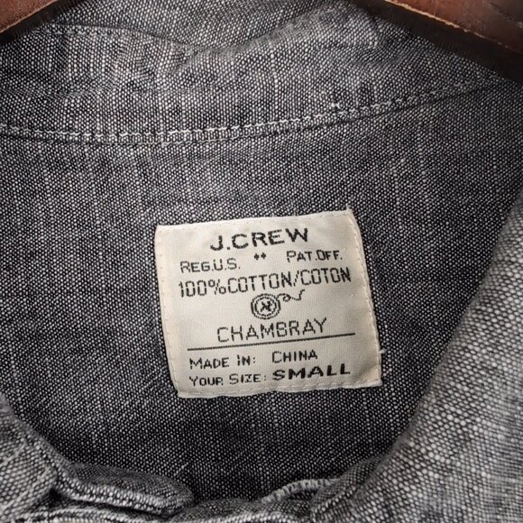 Vintage J. Crew Men's Gray Chambray Button Up Long Sleeve Shirt Pockets, Small - Picture 5 of 8